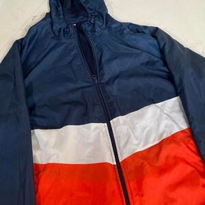 Russell Athletic Men's XL Windbreaker Jacket Blue orange White Hooded Full‎ Zip